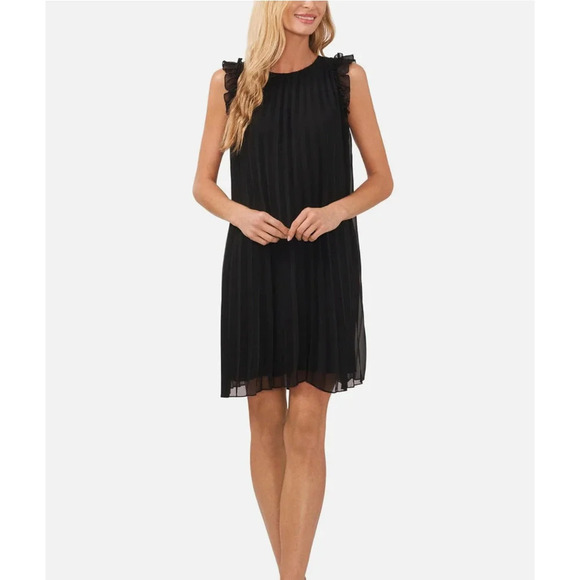 NWOT CeCe Crew Neck Pleated Dress with Ruffles Rich Black Size 2X - Picture 1 of 7